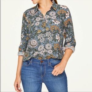 LOFT Outlet Mixed Floral Print Button Down Long Sleeve Blouse
